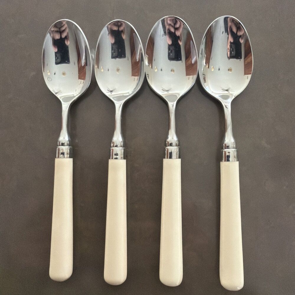 Set Of 4 Stanley Roberts Spectrum Ivory Stainless TEASPOONS 6 1/2"